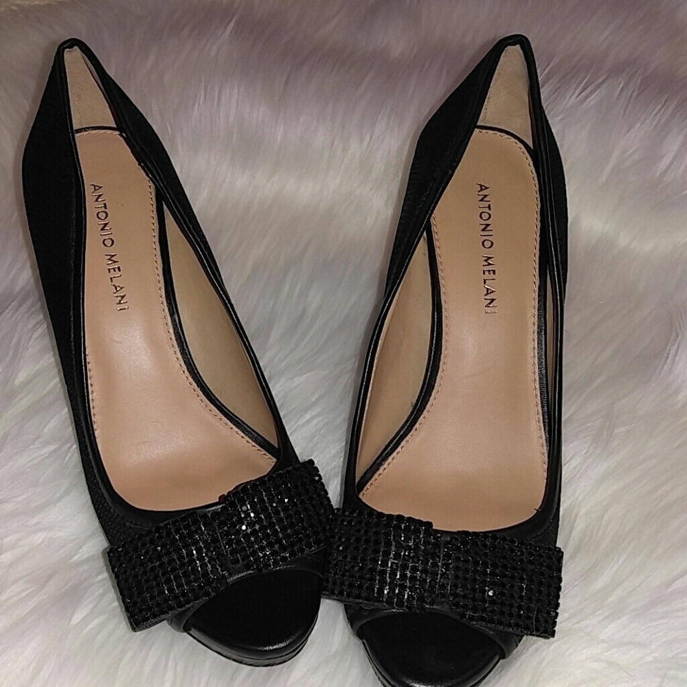 Antonio Melani Rhinestone Bow Peep Toe Heels 9M